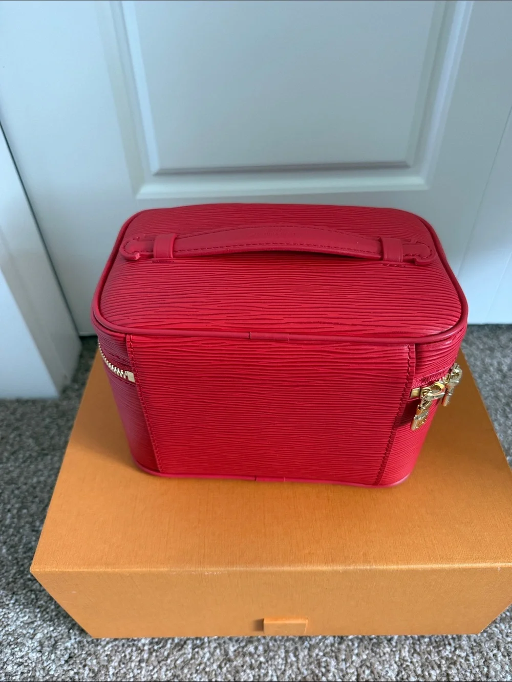 Louis Vuitton Red Epi Leather Vanity Case with Top Handle